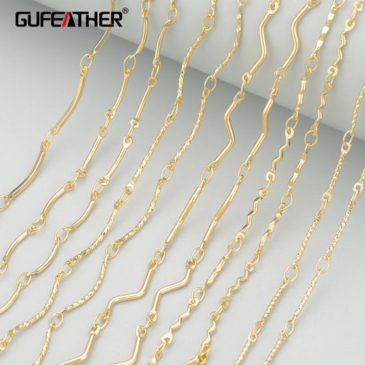 GUFEATHER C340, cadena, chapado en oro de 18k, cobre, pass REACH, sin níquel, hecha a mano, fabricación de joyas, collar de pulsera diy, 1 m/lote 