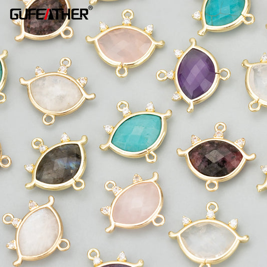 GUFEATHER MD80, accesorios de joyería, chapado en oro de 18 k, cobre, piedra natural, hecho a mano, colgantes diy, dijes, fabricación de joyas, 4 unids/lote 