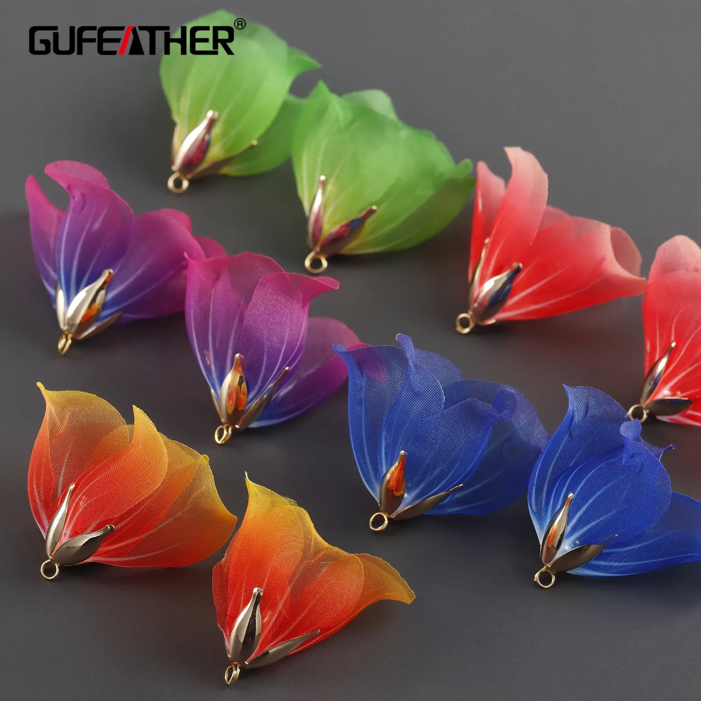 GUFEATHER F162, accesorios para pendientes, chapado en oro de 18 k, hecho a mano, dijes, forma de flor, colgantes de pendientes diy, fabricación de joyas, 10 unids/lote 