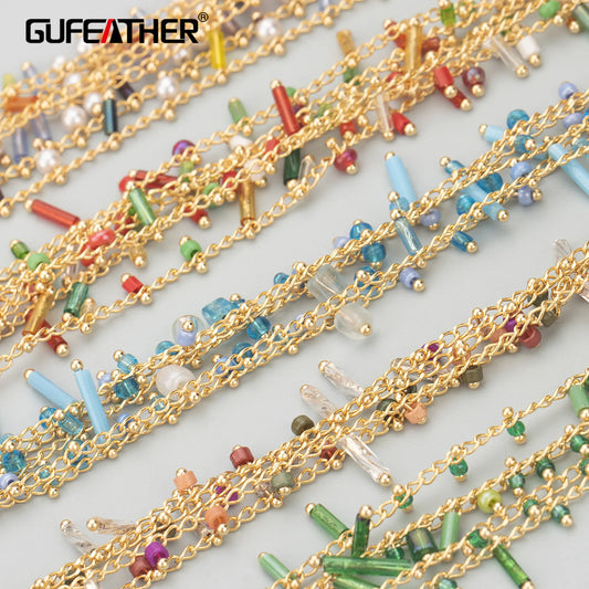 GUFEATHER C333, cadena, chapado en oro de 18k, cobre, cuentas naturales, sin níquel, hecho a mano, collar de pulsera diy, fabricación de joyas, 1 m/lote 