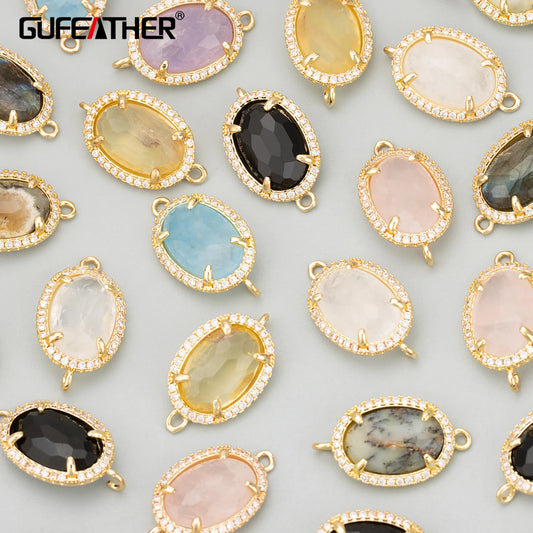 GUFEATHER MD81, accesorios de joyería, chapado en oro de 18 k, cobre, piedra natural, fabricación de joyas, hecho a mano, dijes, colgantes diy, 4 unids/lote 