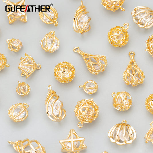 GUFEATHER M829, accessoires de bijoux, pass REACH, sans nickel, plaqué or 18 carats, pendentifs en zircon, fabrication de bijoux, boucles d'oreilles bricolage, 10 pièces/lot 