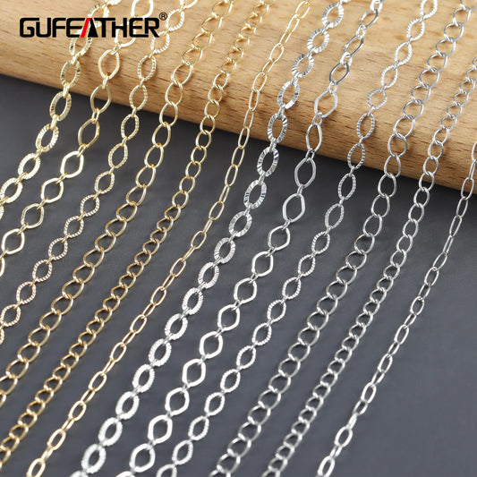 GUFEATHER C277, cadena fina diy, chapado en rodio de oro de 18k, cobre, pass REACH, sin níquel, collar de pulsera diy, fabricación de joyas, 3 m/lote 