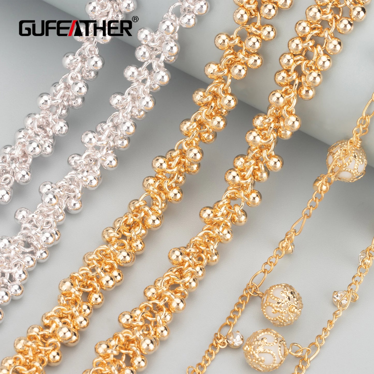 GUFEATHER C87, accessoires de bijoux, plaqué or 18 carats, chaîne de bricolage, plastique CCB, breloques, collier de bracelet à bricoler soi-même, fabrication de bijoux, 1 m/lot 