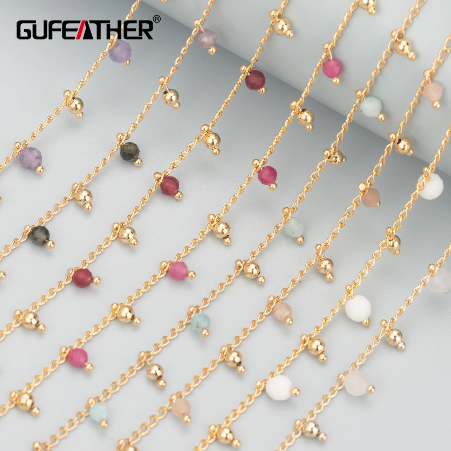 GUFEATHER C59,jewelry accessories,pass REACH,nickel free,18k gold plated,copper metal,natural stone,diy chain necklace,1m/lot