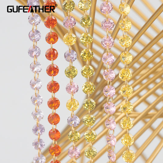 GUFEATHER C337, cadena, circonitas, chapado en oro de 18 k, cobre, sin níquel, fabricación de joyas, dijes, hecho a mano, collar de pulsera diy, 20 cm/lote 