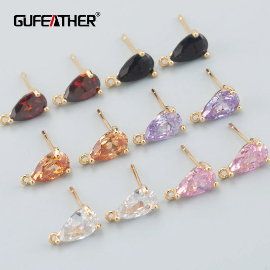 GUFEATHER MA98, accessoires de bijoux, sans nickel, plaqué or 18 carats, cuivre, zircons, résultats de fabrication de bijoux, boucles d'oreilles DIY, 10 pièces/lot 