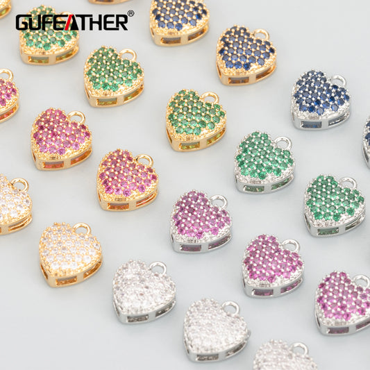 GUFEATHER MB59,jewelry accessories,18k gold plated,nickel free,copper,zircons,heart shape,diy pendants,jewelry making,6pcs/lot