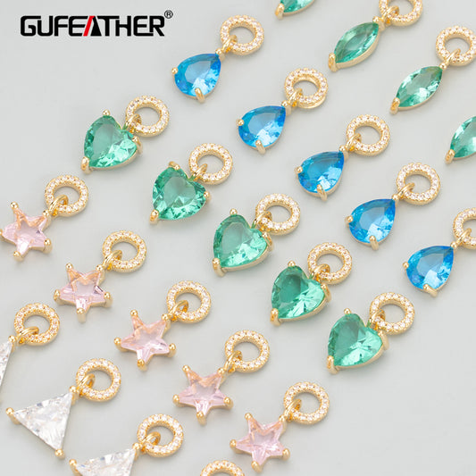 GUFEATHER MD01, accesorios de joyería, chapado en oro de 18k, sin níquel, cobre, circonitas, dijes, colgantes diy, fabricación de joyas, 6 unids/lote 