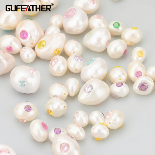 GUFEATHER MD83, accesorios de joyería, perlas naturales con circonitas, dijes, hechos a mano, fabricación de joyas, collar de pulsera diy, 2 unids/lote 