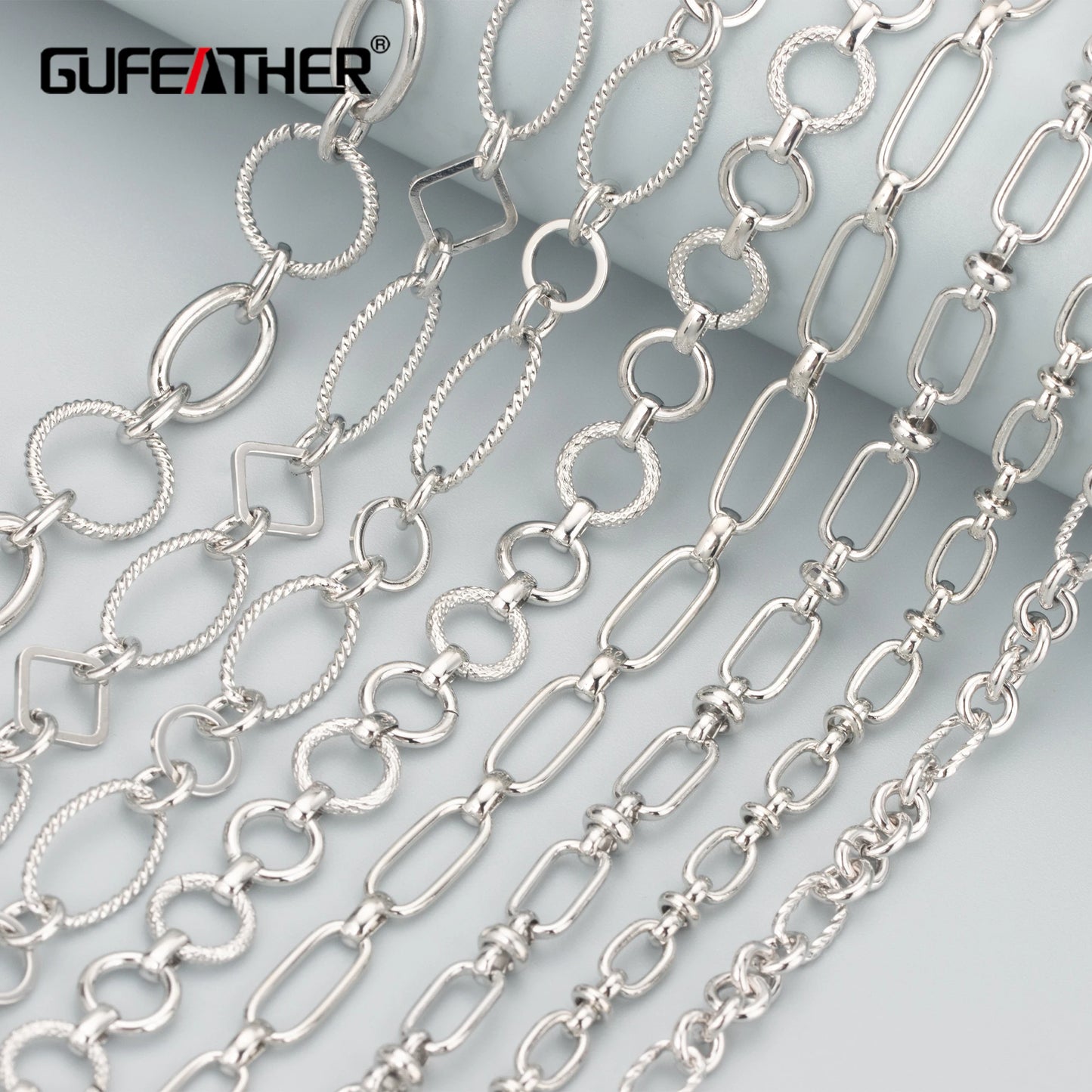 GUFEATHER C61, accessoires de bijoux, chaîne en cuivre, plaqué rhodium, pass REACH, sans nickel, collier en chaîne à faire soi-même, fabrication de bijoux, 1 m/lot 