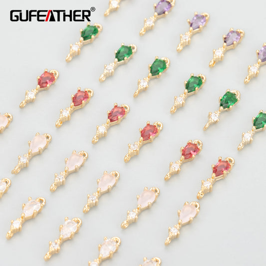 GUFEATHER M766, accessoires de bijoux, pass REACH, sans nickel, plaqué or 18 carats, pendentif en zircon, fabrication de bijoux, boucles d'oreilles bricolage, 10 pièces/lot 