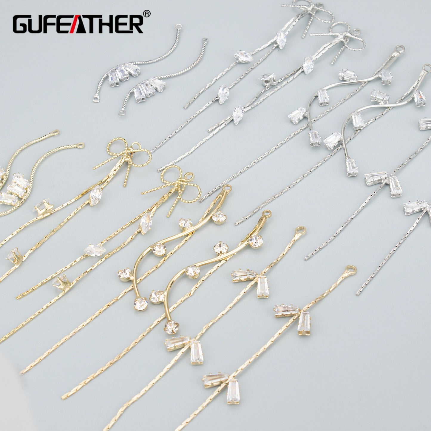 GUFEATHER M577, accesorios para fabricación de joyas, circonitas, oro chapado en cobre, alcance de paso, sin níquel, cadena coreana, pendientes diy, 10 unids/lote 
