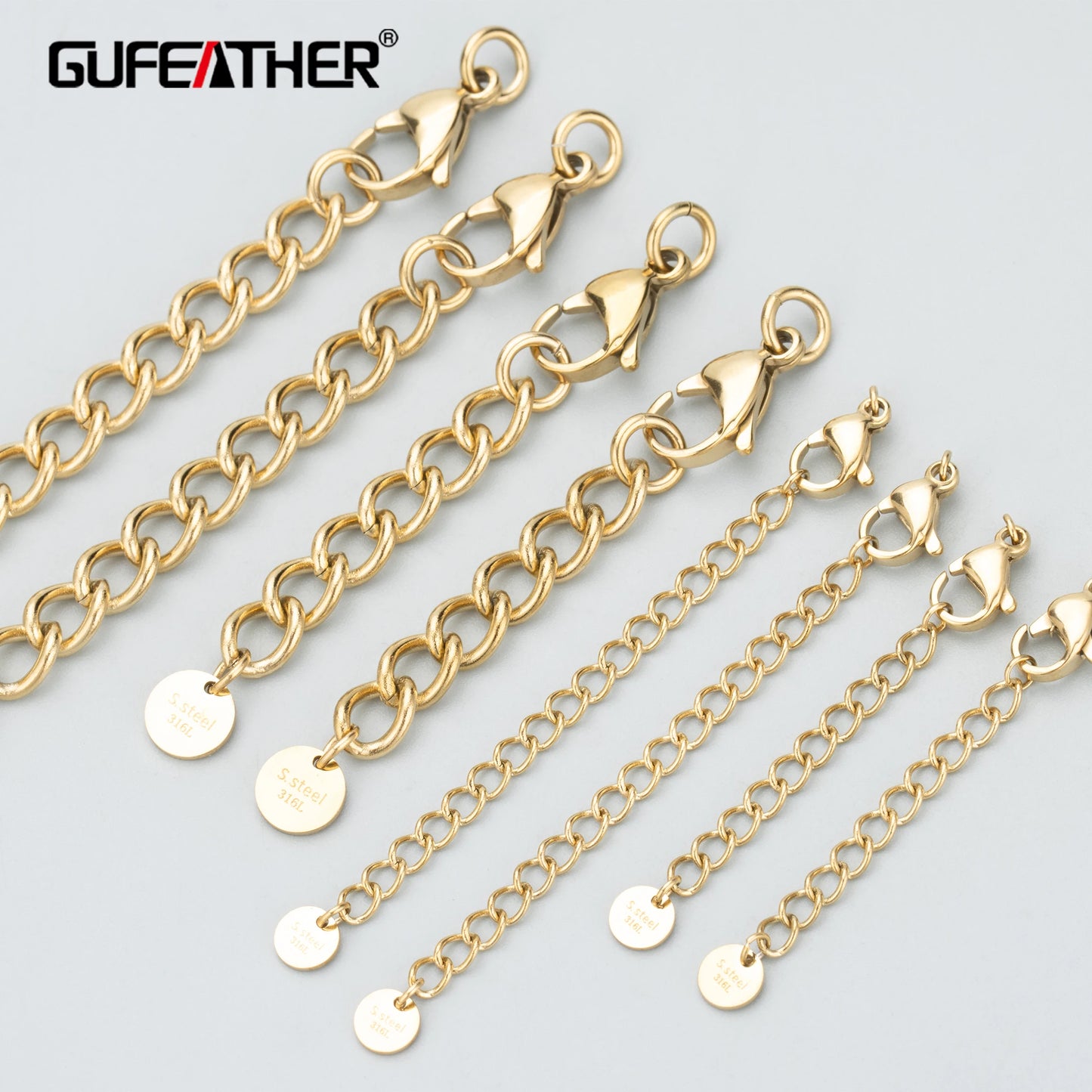 GUFEATHER MC37, accessoires de bijoux, acier inoxydable 316L, sans nickel, fait à la main, résultats de fabrication de bijoux, chaîne étendue, 4 pièces/lot 