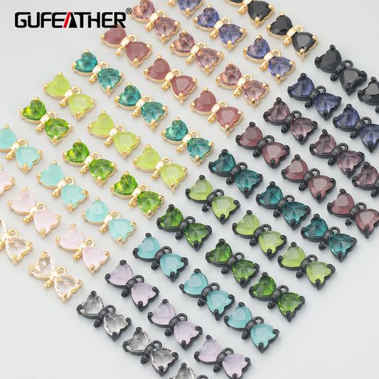 GUFEATHER MD82, accesorios de joyería, chapado en rodio de oro de 18 k, cobre, vidrio, hecho a mano, fabricación de joyas, dijes, colgantes diy, 6 unids/lote 