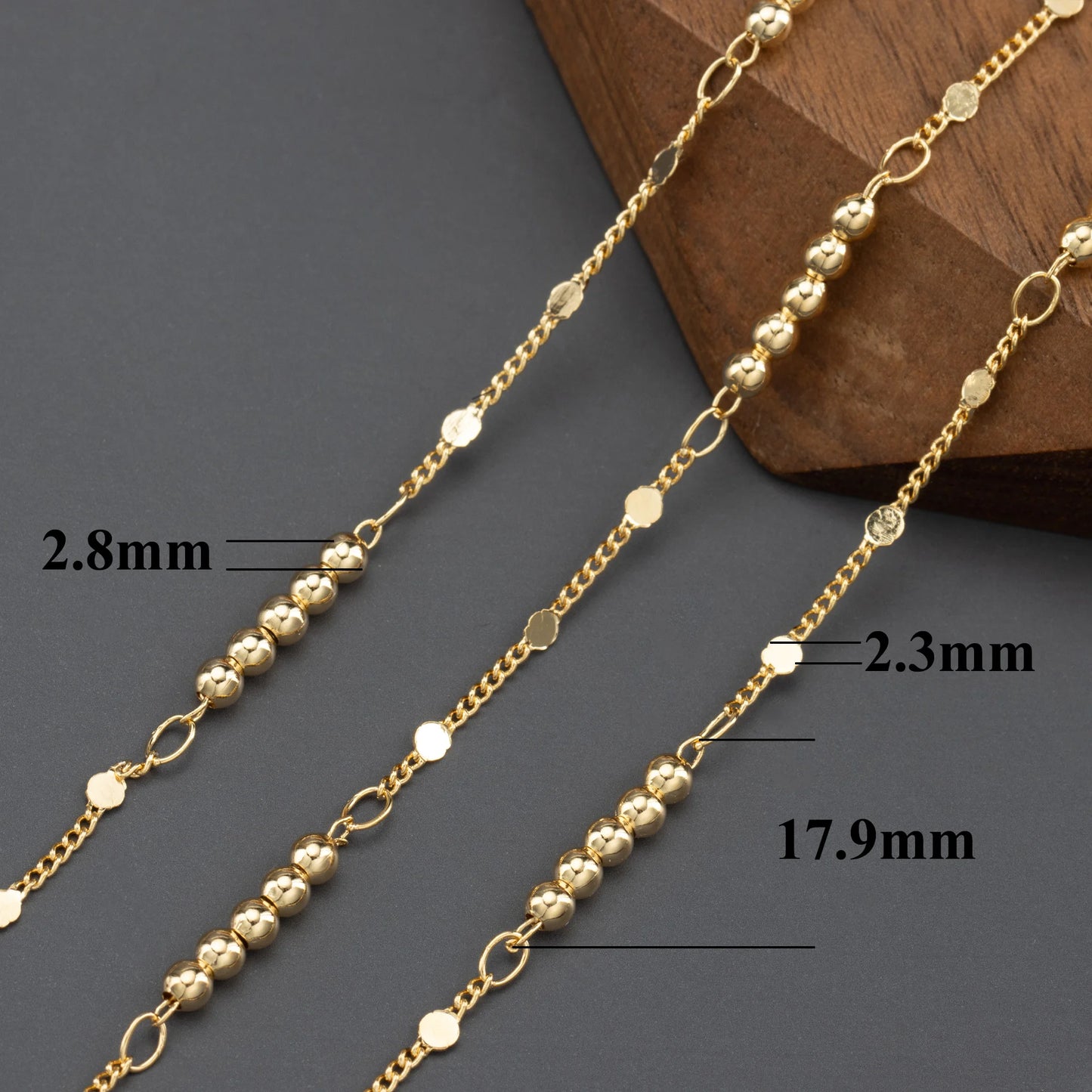 GUFEATHER C281, cadena diy, pass REACH, sin níquel, chapado en oro de 18 k, cobre, perla de plástico, collar de pulsera diy, fabricación de joyas, 1 m/lote 