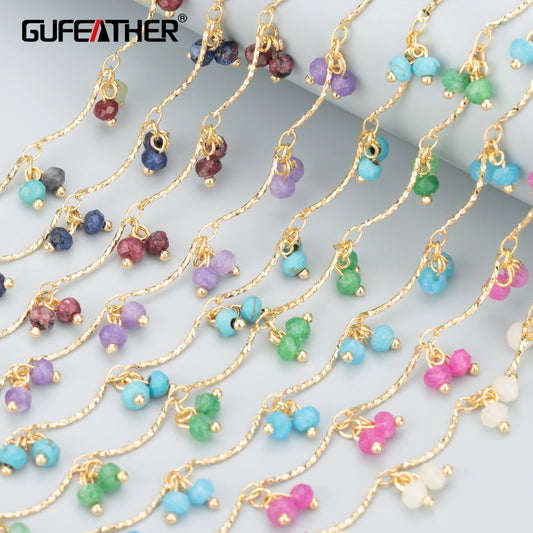 GUFEATHER C303,diy chain,nickel free,18k gold plated,copper,natural stone,diy bracelet necklace,jewelry making findings,50cm/lot