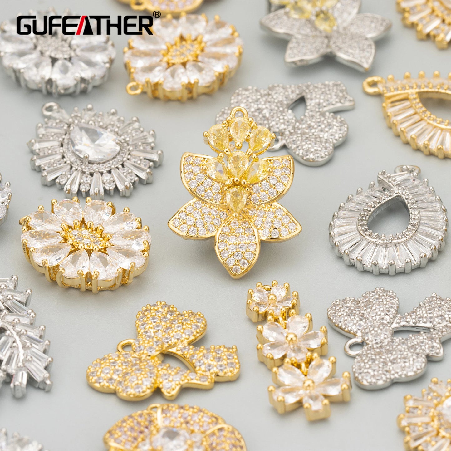 GUFEATHER ME18,jewelry accessories,18k gold rhodium plated,copper,zircons,hand made,charms,jewelry making,diy pendants,4pcs/lot