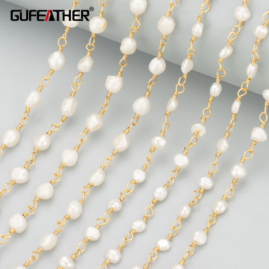 GUFEATHER C326, cadena, hecha a mano, perla natural, sin níquel, chapado en oro de 18k, cobre, fabricación de joyas, collar de pulsera diy, 1 m/lote 