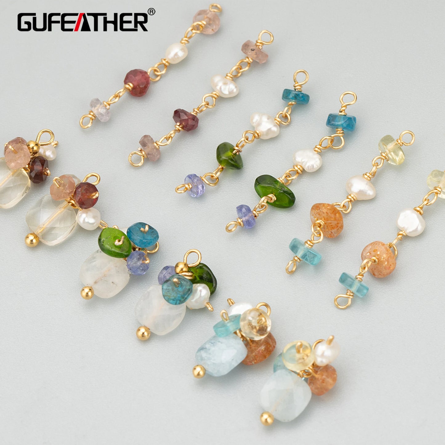 GUFEATHER ME28, accessoires de bijoux, plaqué or 18 carats, cuivre, pierre naturelle, fait à la main, breloques, pendentifs diy, fabrication de bijoux, 2 pièces/lot 