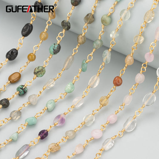 GUFEATHER C324, cadena, sin níquel, chapado en oro de 18k, cobre, piedra natural, hecha a mano, fabricación de joyas, collar de pulsera diy, 1 m/lote 