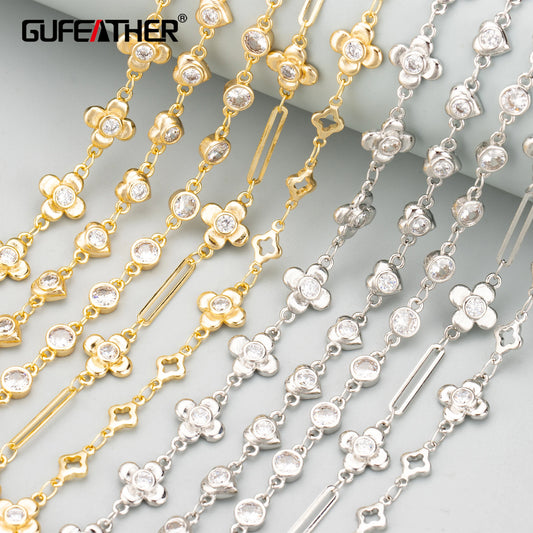 GUFEATHER C344, chaîne, plaqué rhodium or 18 carats, cuivre, sans nickel, zircons, breloques, fabrication de bijoux, collier bracelet à bricoler soi-même, 50 cm/lot 