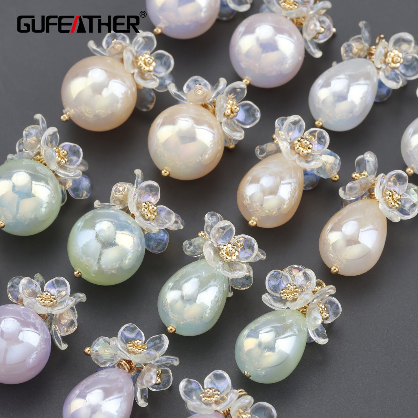 GUFEATHER MA41,hand made,18k gold plated,candy-colored crystal ball,flower earrings,korean design,diy,jewelry making,6pcs/lot
