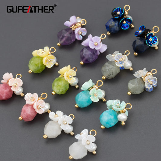 GUFEATHER MA69,jewelry accessories,nickel free,18k gold plated,natural stone,charms,diy earring pendants,jewelry making,6pcs/lot