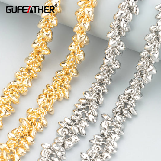 GUFEATHER C320, cadena diy, chapado en rodio de oro de 18 k, cobre, sin níquel, hecha a mano, fabricación de joyas, collar de pulsera diy, 1 m/lote 