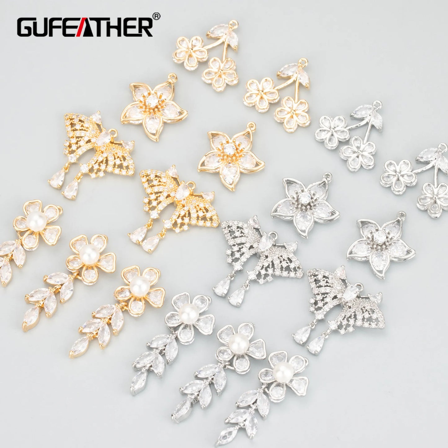 GUFEATHER MC04, accessoires de bijoux, plaqué rhodium or 18 carats, sans nickel, cuivre, zircons, fabrication de bijoux, pendentifs diy, 4 pièces/lot 