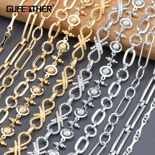 GUFEATHER C283, cadena diy, pass REACH, sin níquel, chapado en rodio de oro de 18 k, metal de cobre, fabricación de joyas, collar de pulsera diy, 1 m/lote 