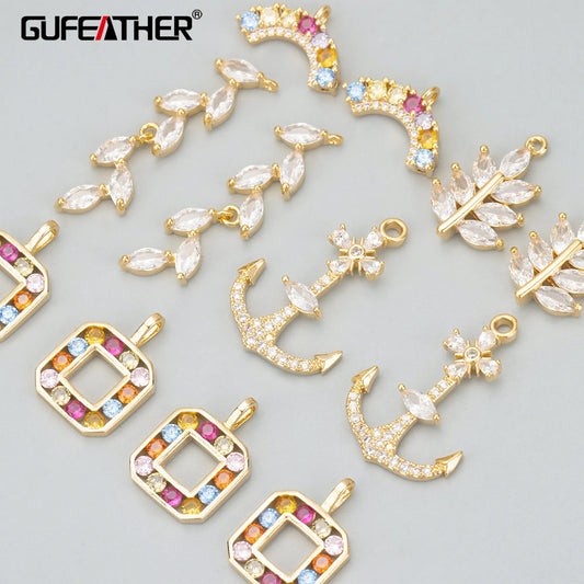 GUFEATHER MD99, accesorios de joyería, chapado en rodio de oro de 18k, cobre, circonitas, hecho a mano, fabricación de joyas, dijes, colgantes diy, 6 unids/lote 