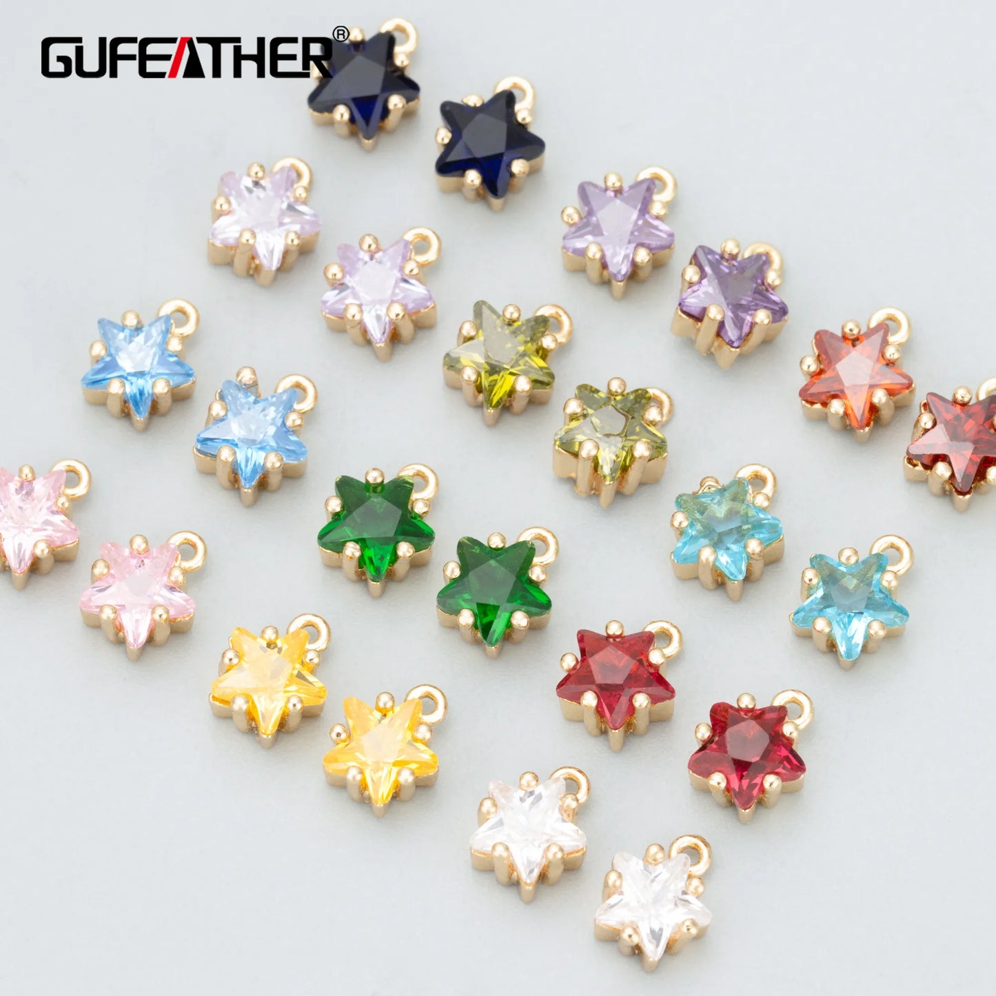 GUFEATHER MC24, accessoires de bijoux, plaqué or 18 carats, sans nickel, cuivre, zircons, fabrication de bijoux, breloques étoiles, pendentifs DIY, 6 pièces/lot 