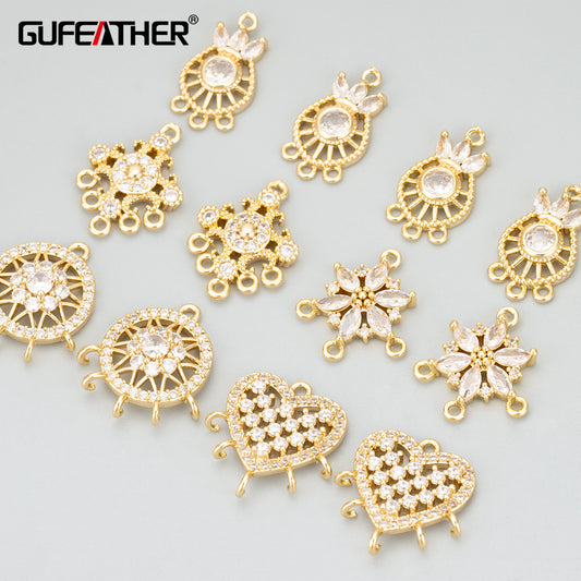 GUFEATHER MD73, accesorios de joyería, chapado en rodio de oro de 18k, cobre, circonitas, hecho a mano, fabricación de joyas, dijes, colgantes diy, 6 unids/lote 