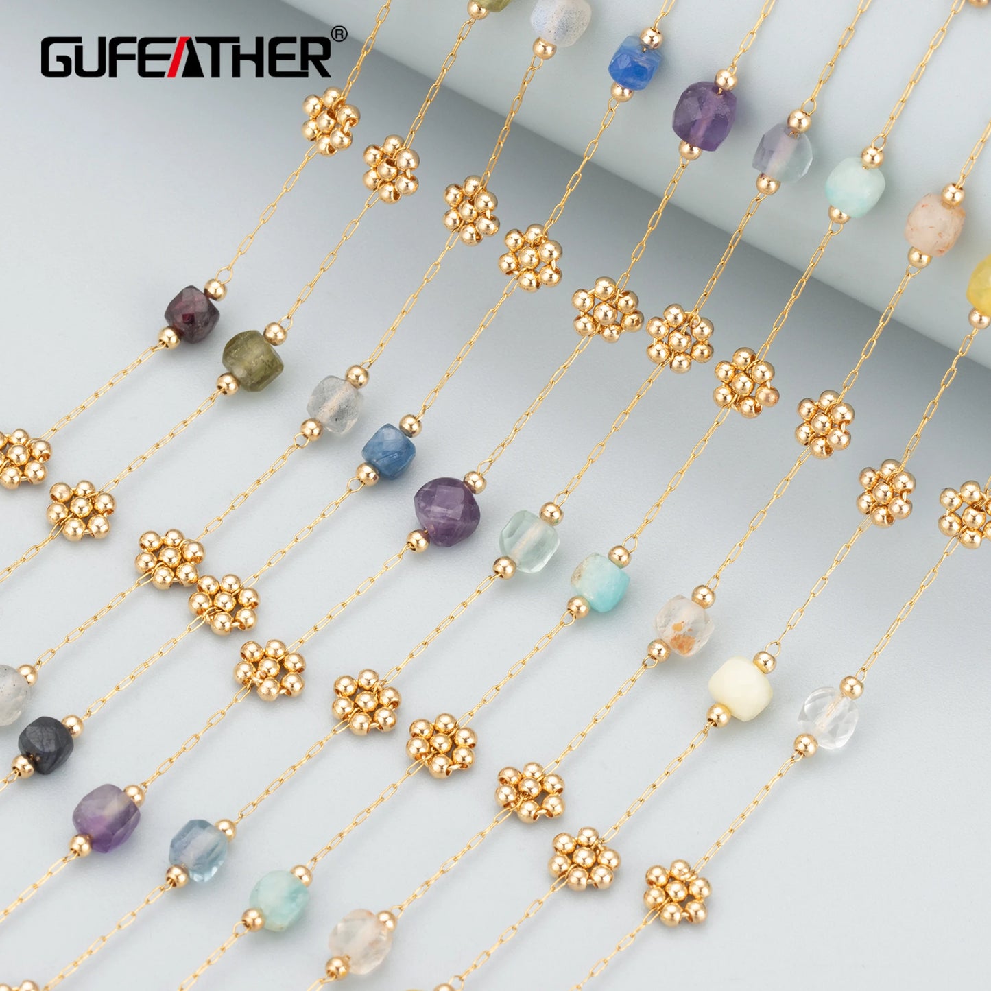 GUFEATHER C317, cadena diy, acero inoxidable, pass REACH, sin níquel, piedra natural, cuentas, collar de pulsera diy, fabricación de joyas, 50 cm/lote 