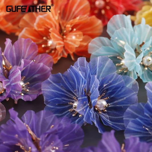 GUFEATHER F163,jewelry accessories,18k gold plated,hand made,flower shape,charms,diy earring pendants,jewelry making,6pcs/lot