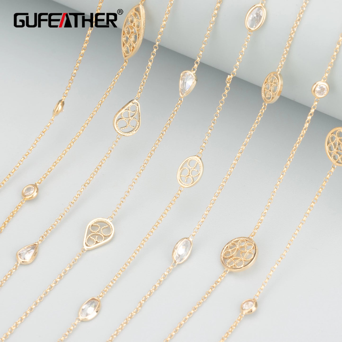 GUFEATHER C74,jewelry accessories,diy chain necklace,pass REACH,nickel free,18k gold plated,copper,zircons,jewelry making,1m/lot