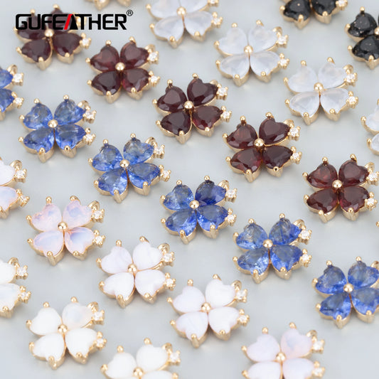 GUFEATHER MB90,jewelry accessories,18k gold plated,nickel free,copper,zircons,petal shape,jewelry making,diy pendants,6pcs/lot