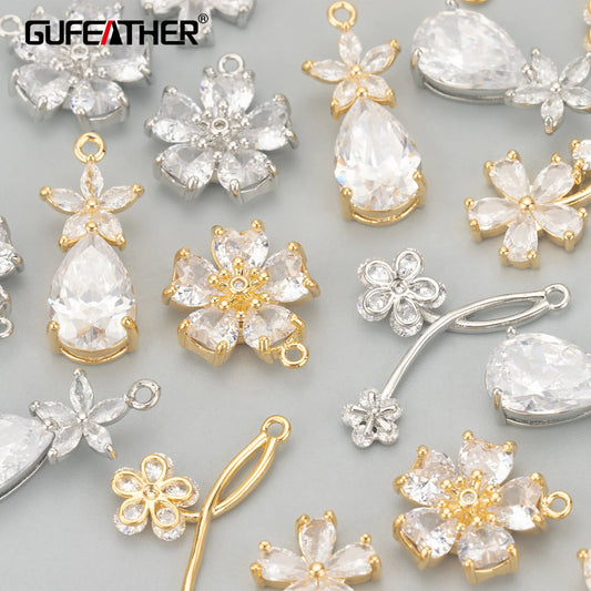 GUFEATHER MD18, accesorios de joyería, chapado en rodio de oro de 18 k, sin níquel, cobre, circón, fabricación de joyas, dijes, colgantes diy, 6 unids/lote 