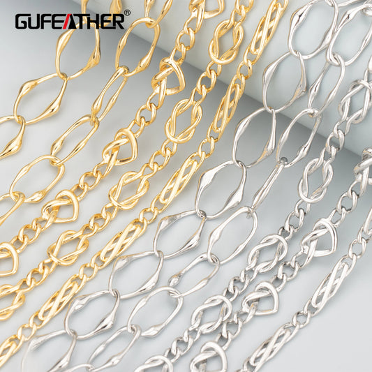 GUFEATHER C295, cadena diy, sin níquel, chapado en rodio de oro de 18 k, cobre, hecho a mano, fabricación de joyas, collar de pulsera diy, 50 cm/lote 