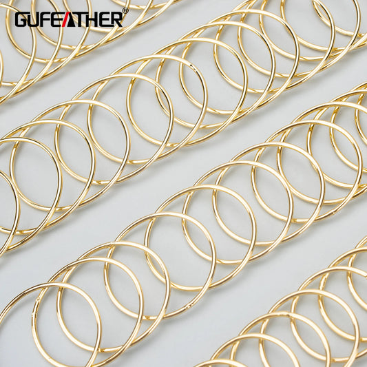 GUFEATHER MD35, accesorios de joyería, círculo de gran tamaño, chapado en rodio de oro de 18 k, cobre, fabricación de joyas, pendientes de aro diy, 10 unids/lote 