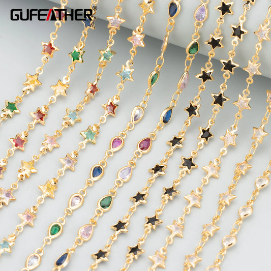 GUFEATHER C314,diy chain,pass REACH,nickel free,18k gold plated,copper ,zircon,jewelry making,diy bracelet necklace,50cm/lot