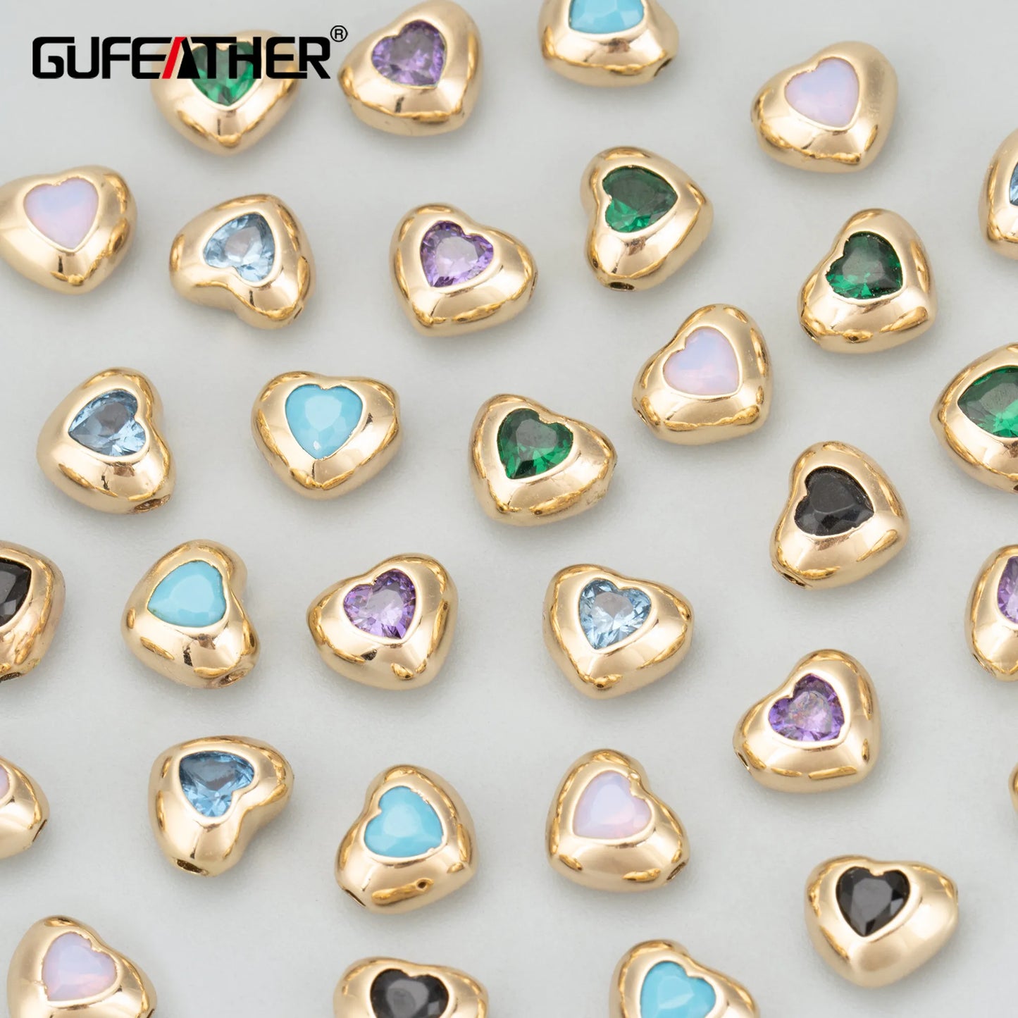 GUFEATHER MD70,jewelry accessories,18k gold rhodium plated,copper,zircon,heart shape,charms,diy pendants,jewelry making,6pcs/lot