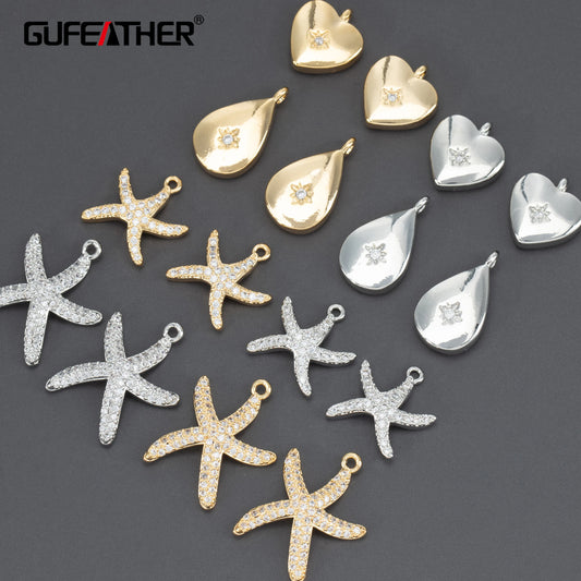 GUFEATHER MA76,jewelry accessories,nickel free,18k gold rhodium plated,copper,zircon,charms,jewelry making,diy pendants,6pcs/lot