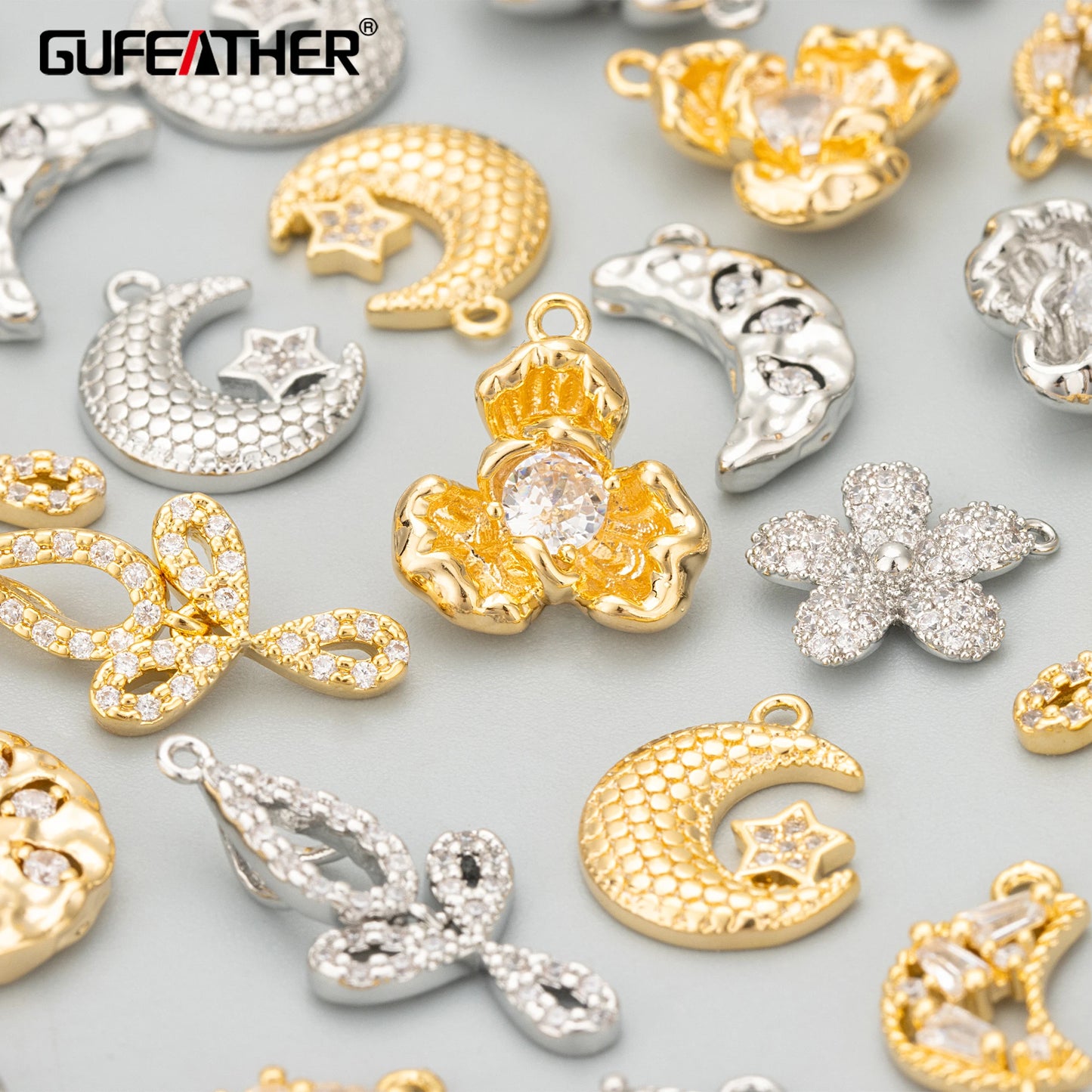 GUFEATHER ME04, accessoires de bijoux, plaqué rhodium or 18k, cuivre, zircons, fait à la main, breloques, fabrication de bijoux, pendentifs diy, 6 pièces/lot 